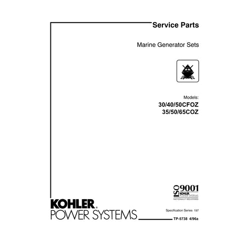 Kohler TP-5738 4/96a Genuine OEM Marine Generator 30/40/50CFOZ Service Parts Manual