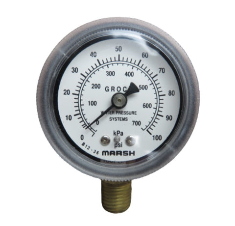 Marsh J1448M002 White Face 2" 1/4" NPT 100 PSI Water Pressure Gauge