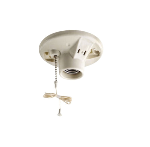 Leviton 9716-C Porcelain 125V 15A Pull Chain Light Bulb Lamp Holder with Outlet