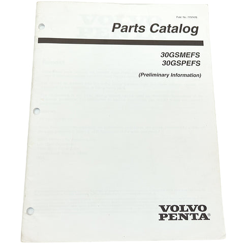 Volvo Penta 7797476 Genuine OEM 30GSMEFS 30GSPEFS Parts Catalog Service Manual