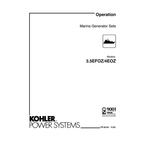 Kohler TP-6134 11/01 Genuine OEM Marine Generator 3.5EFOZ/4EOZ Operation Service Manual