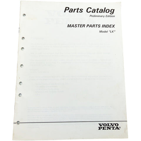 Volvo Penta 7797290-9 Genuine OEM Master Parts Index Model LK Parts Catalog Service Manual